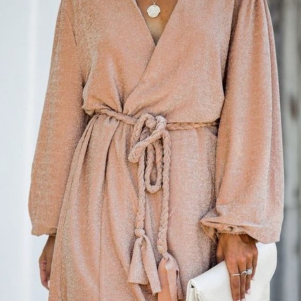 NWT Vici Balloon Sleeve Rope Tie Wrap Dress